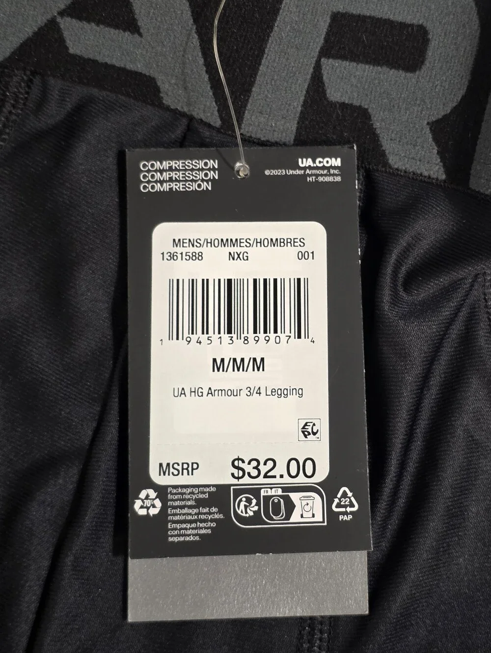 Under Armour Heatgear Black 3/4 Performance Compression Leggings Mens Medium